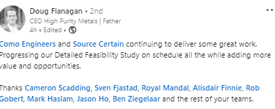 King River Resources – HPA Project Status Update
